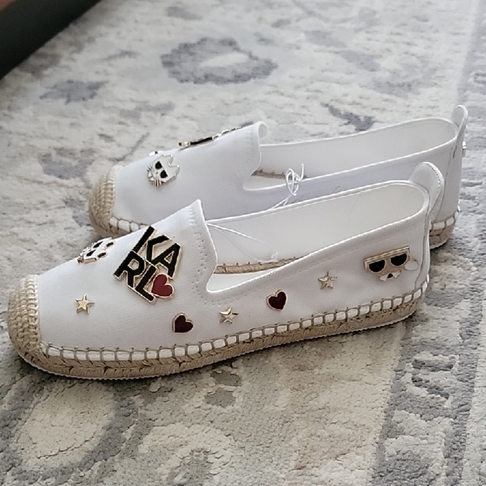 NEW!! KARL LAGERFELD PARIS White Espadrilles with Embellishments